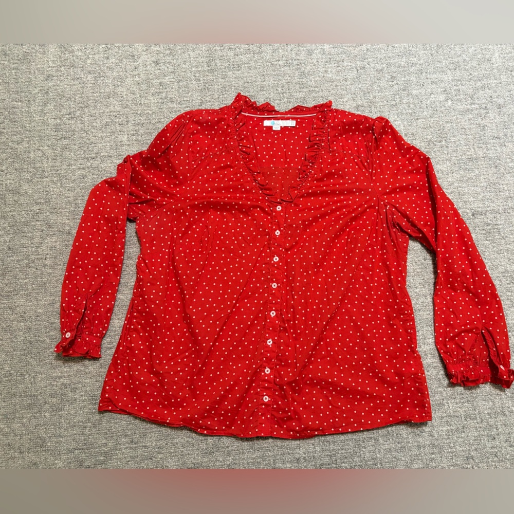 Boden Red Blouse with White Polka Dots